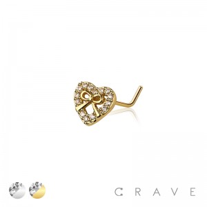 CZ HEART RIBBON 316L SURGICAL STEEL L-SHAPE NOSE RING